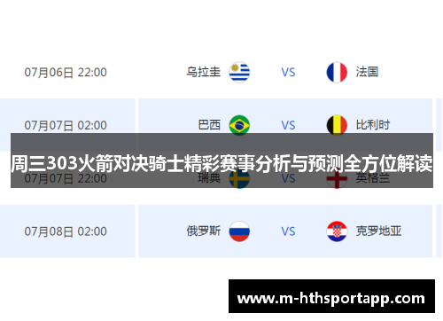 周三303火箭对决骑士精彩赛事分析与预测全方位解读